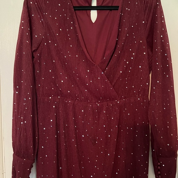 Long Sleeve Maxi Dress with Slit Red - Picture 5 of 5